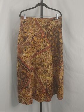 Boho Paisley Patchwork Midi Skirt Women Size 16 Lined Fall Colors